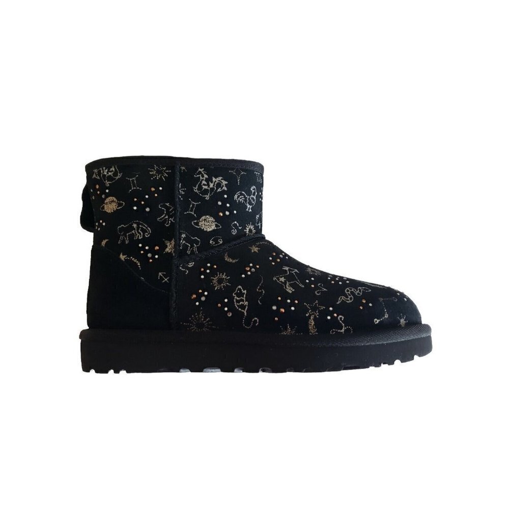 NEW UGG CLASSIC MINI SHIMMERING ZODIAC SIGNS BLACK BOOTS SZ 5US /36 EU